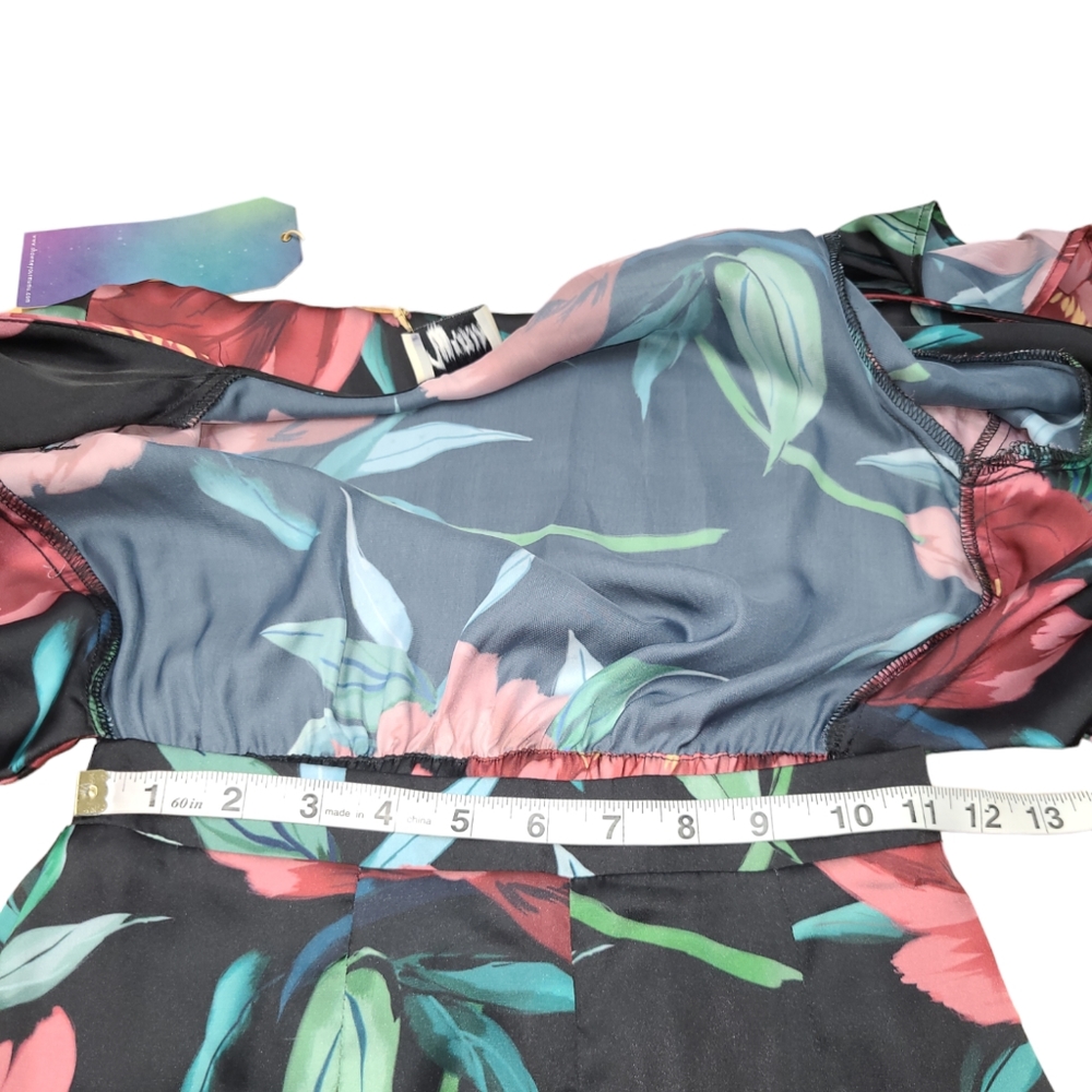 SHOW ME YOUR MUMU JENNA JUMPSUIT WOMENS XS BLACK FLORAL ONE PIECE TIE TOP NEW - Picture 12 of 16
